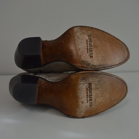 Lucchese Harness Ani Studded Distressed White Western Booties - Picture 8 of 15